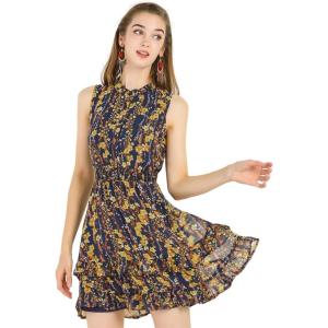 imageAllegra K Womens Floral Chiffon Dresses Smocked Mini Sleeveless ALine DressNavy Blue