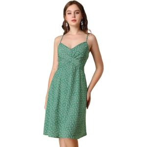 imageAllegra K Womens Floral Twist Front Knee Length Summer Adjustable Strap DressGreen