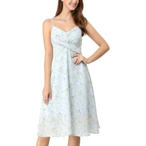 imageAllegra K Womens Floral Twist Front Knee Length Summer Adjustable Strap DressLight Blue