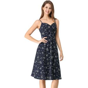 imageAllegra K Womens Floral Twist Front Knee Length Summer Adjustable Strap DressNavy