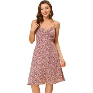 imageAllegra K Womens Floral Twist Front Knee Length Summer Adjustable Strap DressRed