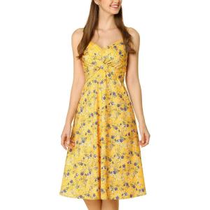 imageAllegra K Womens Floral Twist Front Knee Length Summer Adjustable Strap DressYellow