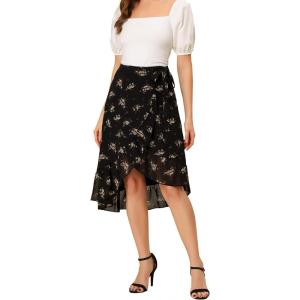 imageAllegra K Womens Flowy Summer Chiffon Skirt Ruffle Hem High Low Floral Wrap Skirts