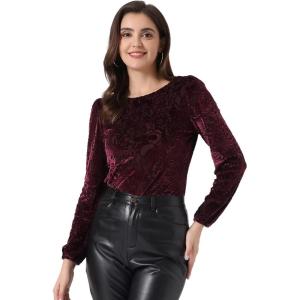 imageAllegra K Womens Halloween Velvet Top Semi Sheer BurnOut Long Sleeve Printed TopBurgundy
