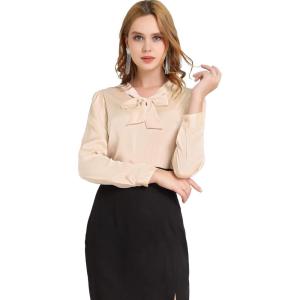 imageAllegra K Womens Satin Work Office Blouse Tie Neck Business Casual TopApricot