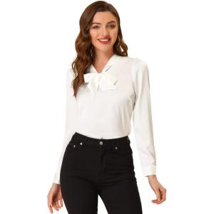 imageAllegra K Womens Satin Work Office Blouse Tie Neck Business Casual TopWhite