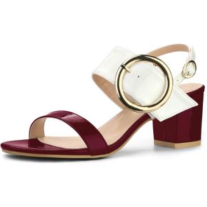 imageAllegra K Womens Slingback Block High Heel SandalsBurgundy White