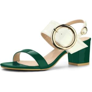 imageAllegra K Womens Slingback Block High Heel SandalsGreen White