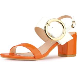 imageAllegra K Womens Slingback Block High Heel SandalsOrange White