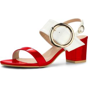imageAllegra K Womens Slingback Block High Heel SandalsRed White