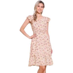 imageAllegra K Womens Summer Floral Dress Flutter Sleeve V Neck Ruffle Casual Beach Vacation Smocked DressesPink Floral