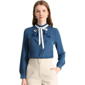 imageAllegra K Womens Victorian Gothic Ruffled Lotus Tops Button Down ShirtBlue