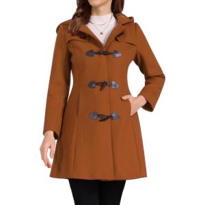 imageAllegra K Womens Winter Overcoat Midthigh Hooded Toggle Duffle Long CoatBrown