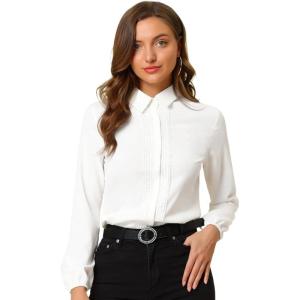 imageAllegra K Womens Work Button Down Shirt Lace Trim Business Casual Long Sleeve Blouse TopWhite