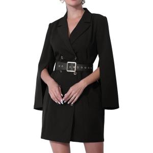 imageAllegra K Womens Work Dresses Slit Sleeve 2025 Fall Belted Double Breasted Business Blazer DressBlack