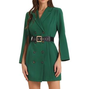 imageAllegra K Womens Work Dresses Slit Sleeve 2025 Fall Belted Double Breasted Business Blazer DressGreen