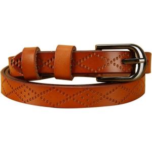 imageuxcell Women Exotic Embossed Diamond Pattern Single Pin Buckle Slender Waist Belt Brown