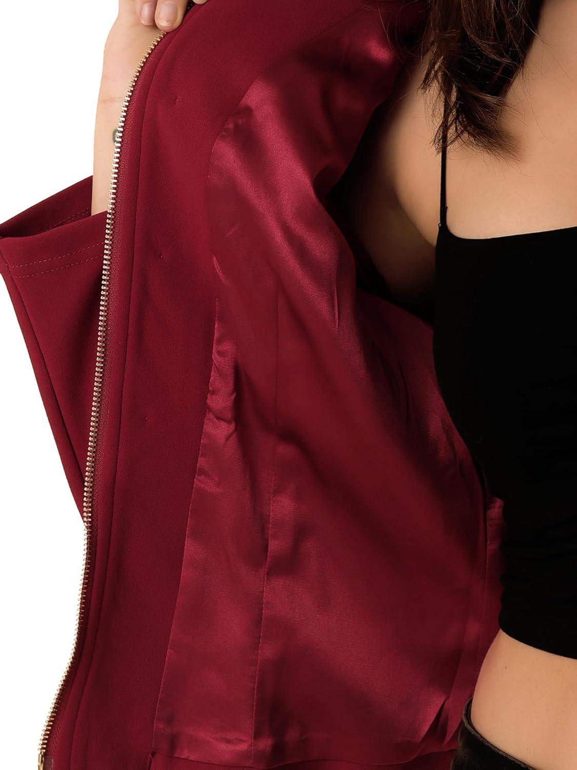 imageAllegra K Vintage Jacket for Womens Steampunk Button Decor Casual Zip Up Crop JacketWine Red