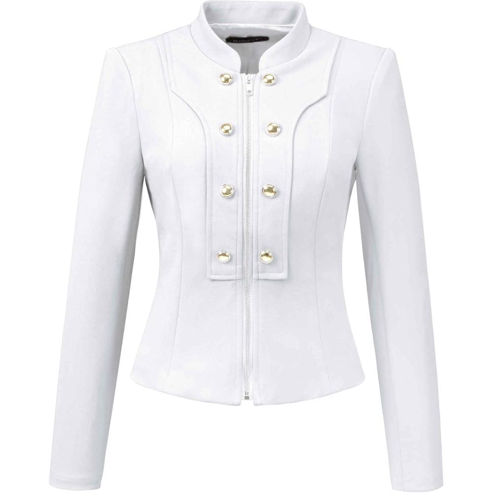 imageAllegra K Vintage Jacket for Womens Steampunk Button Decor Casual Zip Up Crop JacketWhite