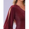 imageAllegra K 34 Sleeve Blouse for Women V Neck Glitter Sparkly Party Club Dressy TopsRed