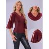 imageAllegra K 34 Sleeve Blouse for Women V Neck Glitter Sparkly Party Club Dressy TopsRed