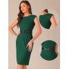 imageAllegra K Business Casual Dress for Womens Cap Sleeve Boat Neck Belted Pencil DressDark Green