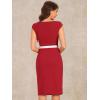 imageAllegra K Business Casual Dress for Womens Cap Sleeve Boat Neck Belted Pencil DressRed