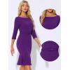 imageAllegra K Business Elegant Funeral Dresses for Womens Boat Neck 34 Sleeve Pleated Modest Midi DressDark Purple