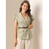 imageAllegra K Casual Work Blazer for Womens Summer Short Sleeve Double Breasted Blazer Jacket with BeltLight Brown