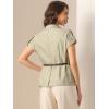 imageAllegra K Casual Work Blazer for Womens Summer Short Sleeve Double Breasted Blazer Jacket with BeltLight Brown