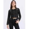 imageAllegra K Denim Jacket for Womens Collarless Button Down Crop Jean JacketsBlack