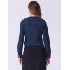 imageAllegra K Denim Jacket for Womens Collarless Button Down Crop Jean JacketsBlack Blue