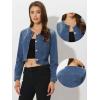 imageAllegra K Denim Jacket for Womens Collarless Button Down Crop Jean JacketsBlue