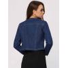imageAllegra K Denim Jacket for Womens Collarless Button Down Crop Jean JacketsDark Blue
