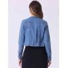 imageAllegra K Denim Jacket for Womens Collarless Button Down Crop Jean JacketsLight Blue
