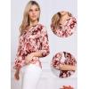 imageAllegra K Dressy Casual Pleated Top for Womens 34 Sleeve Button Down V Neck Printed Blouse ShirtBeige Red