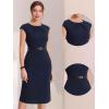 imageAllegra K Elegant Business Dress for Womens 2025 Cap Sleeve Belted Wear to Work Sheath DressesDark Blue