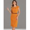 imageAllegra K Elegant Business Dress for Womens 2025 Cap Sleeve Belted Wear to Work Sheath DressesOrange