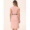 imageAllegra K Elegant Business Dress for Womens 2025 Cap Sleeve Belted Wear to Work Sheath DressesPink