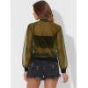 imageAllegra K Glitter Mesh Bomber Jacket for Womens Shiny Long Sleeve Party Club Zip Up Sheer JacketsArmy Green