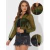imageAllegra K Glitter Mesh Bomber Jacket for Womens Shiny Long Sleeve Party Club Zip Up Sheer JacketsArmy Green