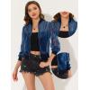 imageAllegra K Glitter Mesh Bomber Jacket for Womens Shiny Long Sleeve Party Club Zip Up Sheer JacketsDark Blue