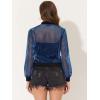 imageAllegra K Glitter Mesh Bomber Jacket for Womens Shiny Long Sleeve Party Club Zip Up Sheer JacketsDark Blue