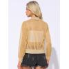 imageAllegra K Glitter Mesh Bomber Jacket for Womens Shiny Long Sleeve Party Club Zip Up Sheer JacketsKhaki