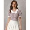 imageAllegra K Halloween Peter Pan Collar Blouse for Womens Button Decor Vintage Tweed Top ShirtPink Grey