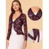 imageAllegra K Lace Bolero for Womens Tie Front Cardigan Ruffled Hem Formal Office Sheer Crop ShrugBurgundy