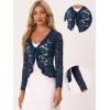 imageAllegra K Lace Bolero for Womens Tie Front Cardigan Ruffled Hem Formal Office Sheer Crop ShrugDark Blue