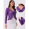 imageAllegra K Lace Bolero for Womens Tie Front Cardigan Ruffled Hem Formal Office Sheer Crop ShrugViolet Purple