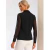imageAllegra K Office Blouse for Womens Point Collar V Neck Button Down Mesh Sleeve Work ShirtBlack