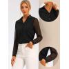 imageAllegra K Office Blouse for Womens Point Collar V Neck Button Down Mesh Sleeve Work ShirtBlack